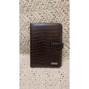 Franklin Covey Brown Croc Embossed Leather Padfolio Cover Organizer 9.5x7.5